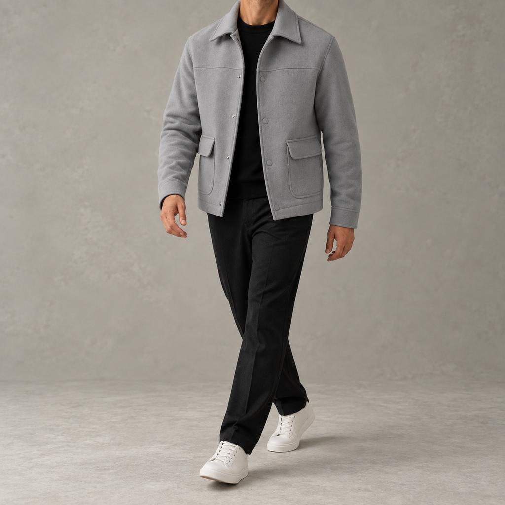 Men’s Wool-Style Jacket – Long Sleeve Lapel Collar Casual Jacket