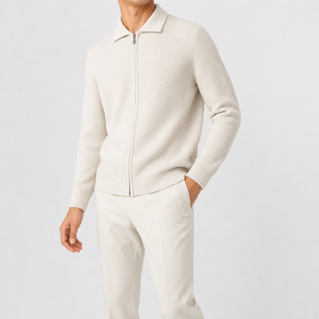 Men’s Knitted Cardigan – Full Zip Solid Colour Casual Jumper