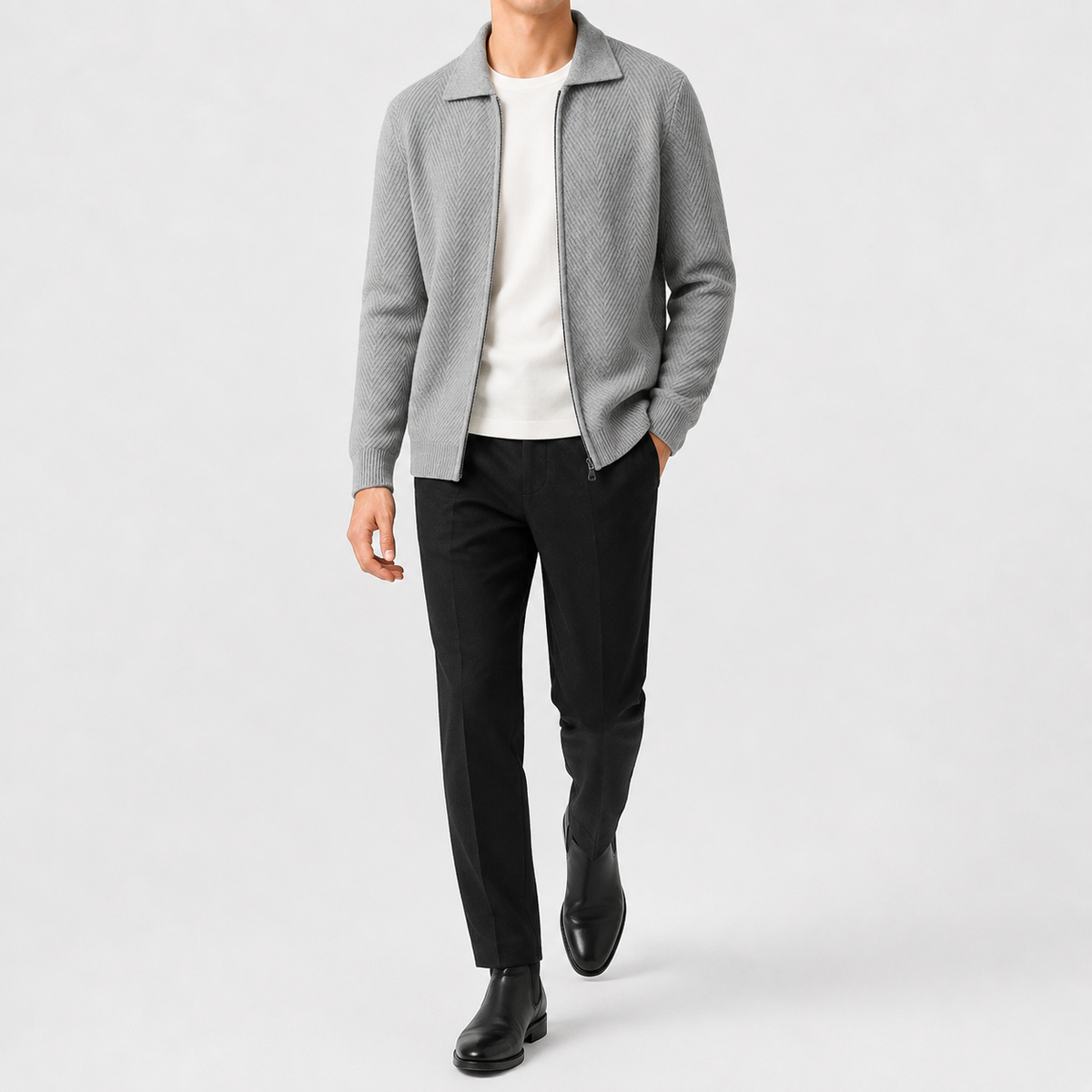 Men’s Knitted Cardigan – Full Zip Solid Colour Casual Jumper