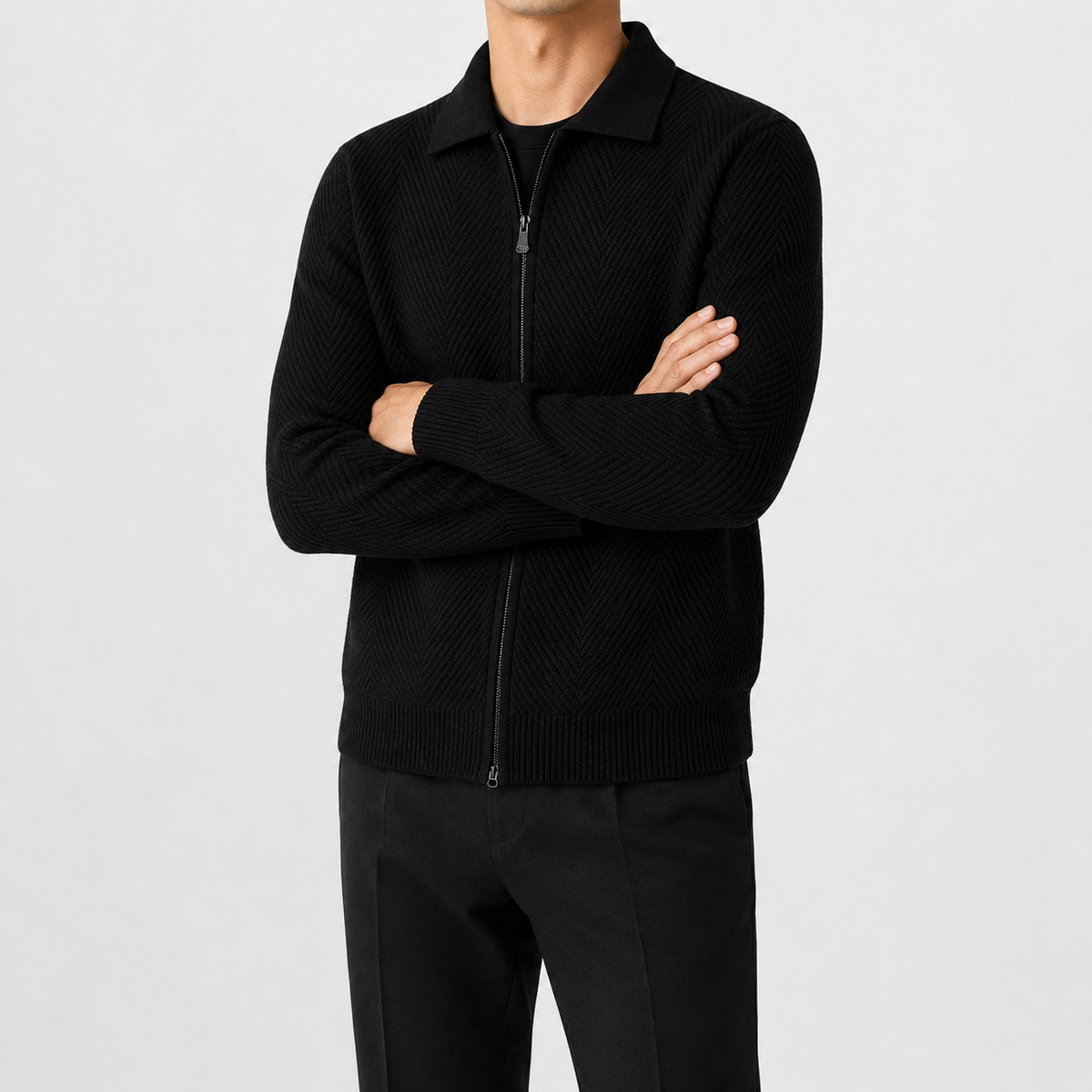 Men’s Knitted Cardigan – Full Zip Solid Colour Casual Jumper