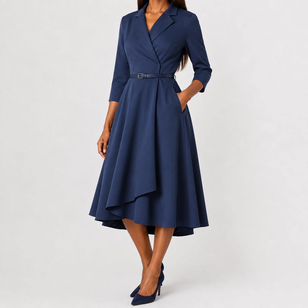 Women’s Autumn Dress – Long Sleeve Fitted Midi Dress with Elegant Silhouette