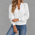 Women’s Baseball Jacket – Solid Colour Zip Up Jacket with Stand Collar