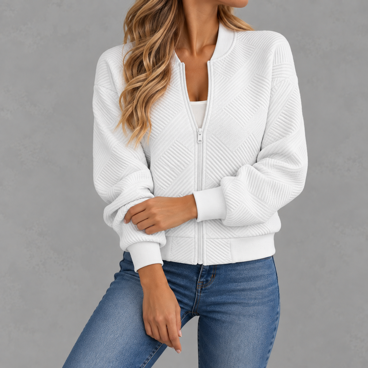 Women’s Baseball Jacket – Solid Colour Zip Up Jacket with Stand Collar