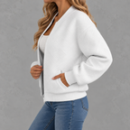 Women’s Baseball Jacket – Solid Colour Zip Up Jacket with Stand Collar