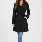 Women’s Trench Coat – Tailored Belted Waist Fitted Long Sleeve Jacket