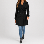 Women’s Trench Coat – Tailored Belted Waist Fitted Long Sleeve Jacket