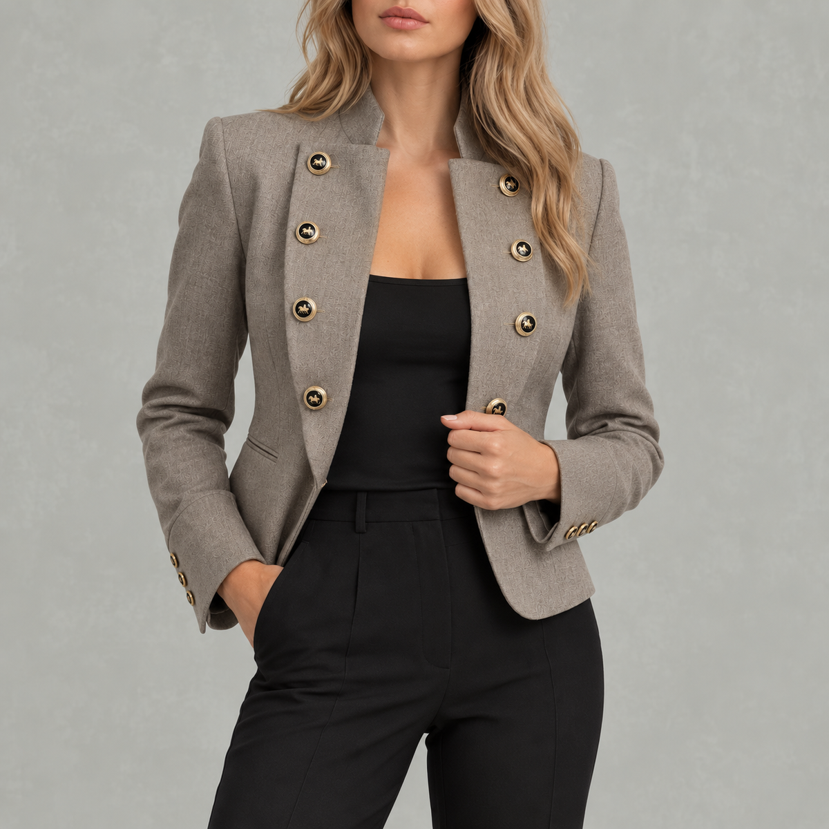 Women’s Blazer – Double Breasted Two-Tone Lapel Tailored Jacket