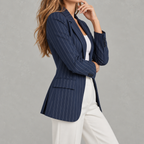 Women’s Blazer – Striped Waist-Cinching Petite Tailored Jacket
