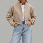 Women’s Bomber Jacket – Cropped Woollen-Style Flight Jacket with Stand Collar