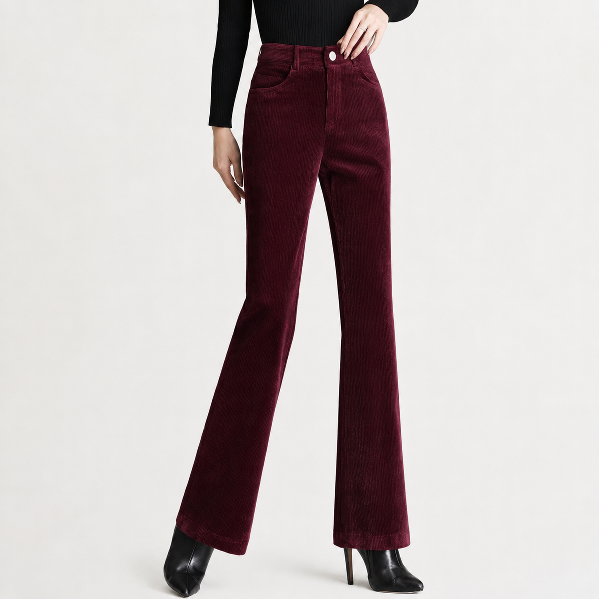 Women’s Corduroy Trousers – High Waist Bootcut Flared Trousers