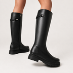 Women’s Wellington Boots – Retro British Leather-Style Riding Boots with Buckle