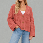 Women’s Cable Knit Cardigan – Loose Fit Chunky Button Front Jumper