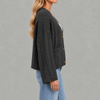 Women’s Cable Knit Cardigan – Loose Fit Chunky Button Front Jumper