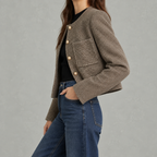 Women’s Chanel Style Jacket – French-Inspired Coffee Brown Short Jacket