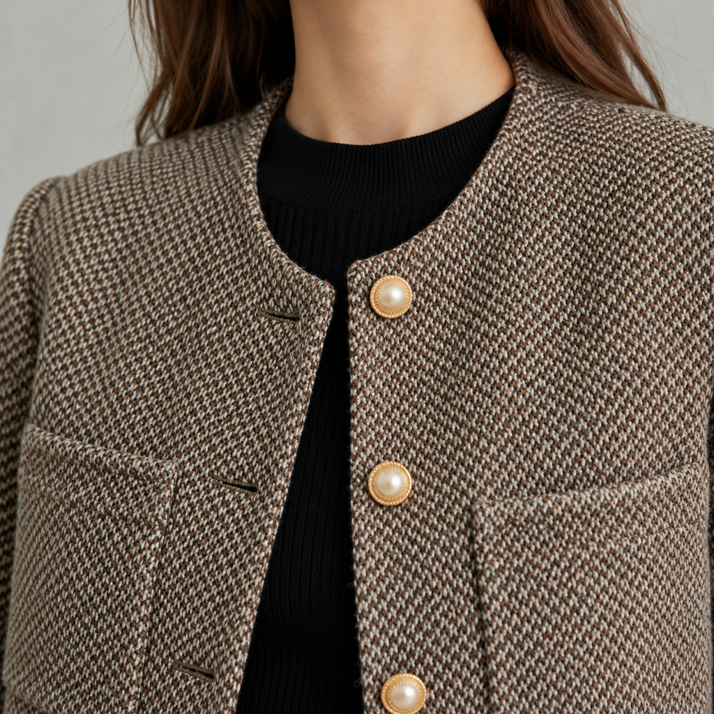 Women’s Chanel Style Jacket – French-Inspired Coffee Brown Short Jacket