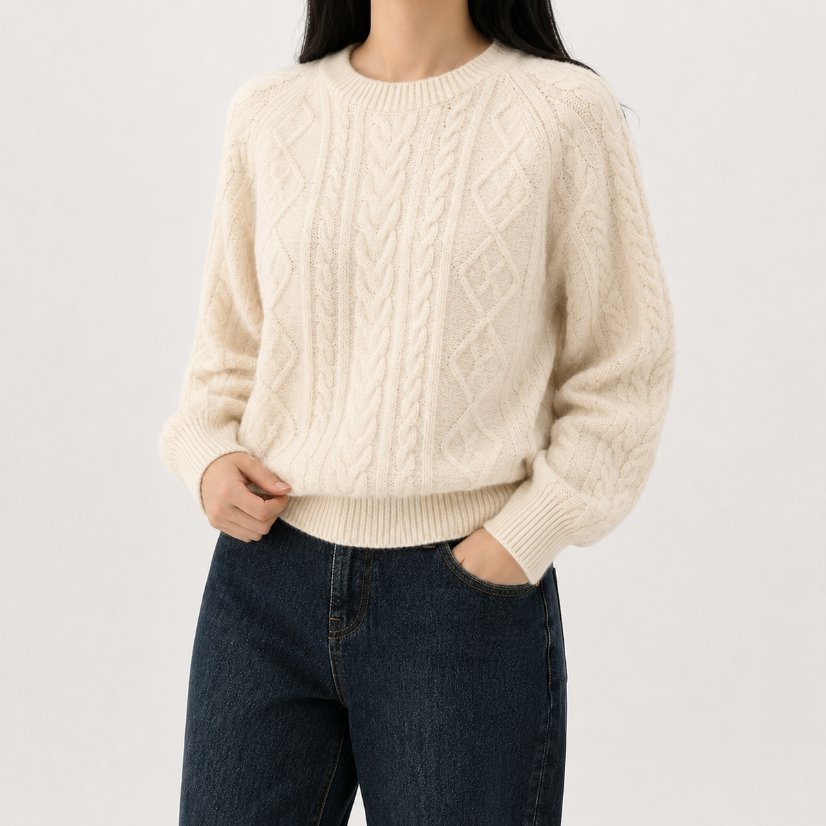 Women’s Cable Knit Jumper – French-Inspired Twist Knit Crew Neck Pullover