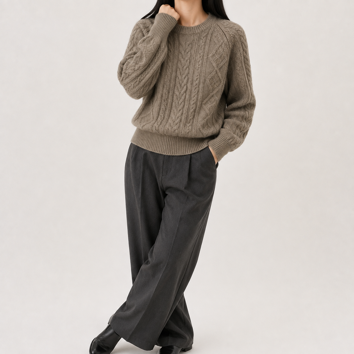 Women’s Cable Knit Jumper – French-Inspired Twist Knit Crew Neck Pullover