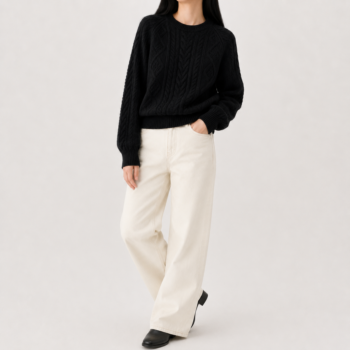 Women’s Cable Knit Jumper – French-Inspired Twist Knit Crew Neck Pullover