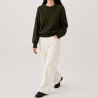 Women’s Cable Knit Jumper – French-Inspired Twist Knit Crew Neck Pullover