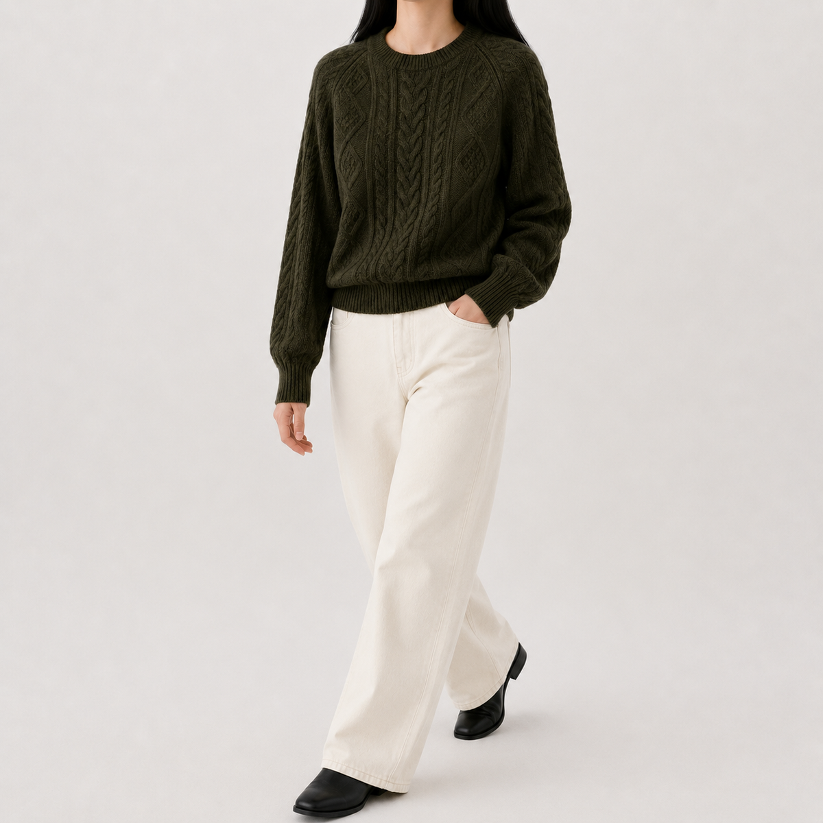 Women’s Cable Knit Jumper – French-Inspired Twist Knit Crew Neck Pullover
