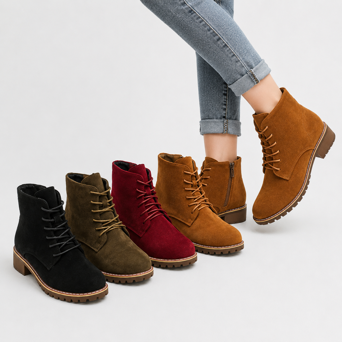 Women’s Ankle Boots – Round Toe Lace-Up Martin Boots
