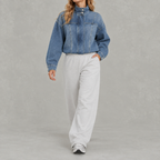 Women’s Denim Jacket – Loose Fit Washed Denim Stand Collar Jacket