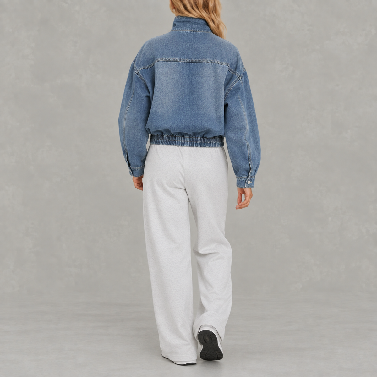 Women’s Denim Jacket – Loose Fit Washed Denim Stand Collar Jacket