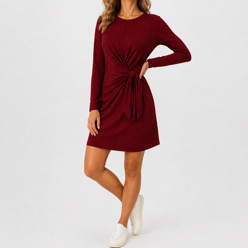 Women’s Autumn Dress – Long Sleeve Fitted Midi Dress