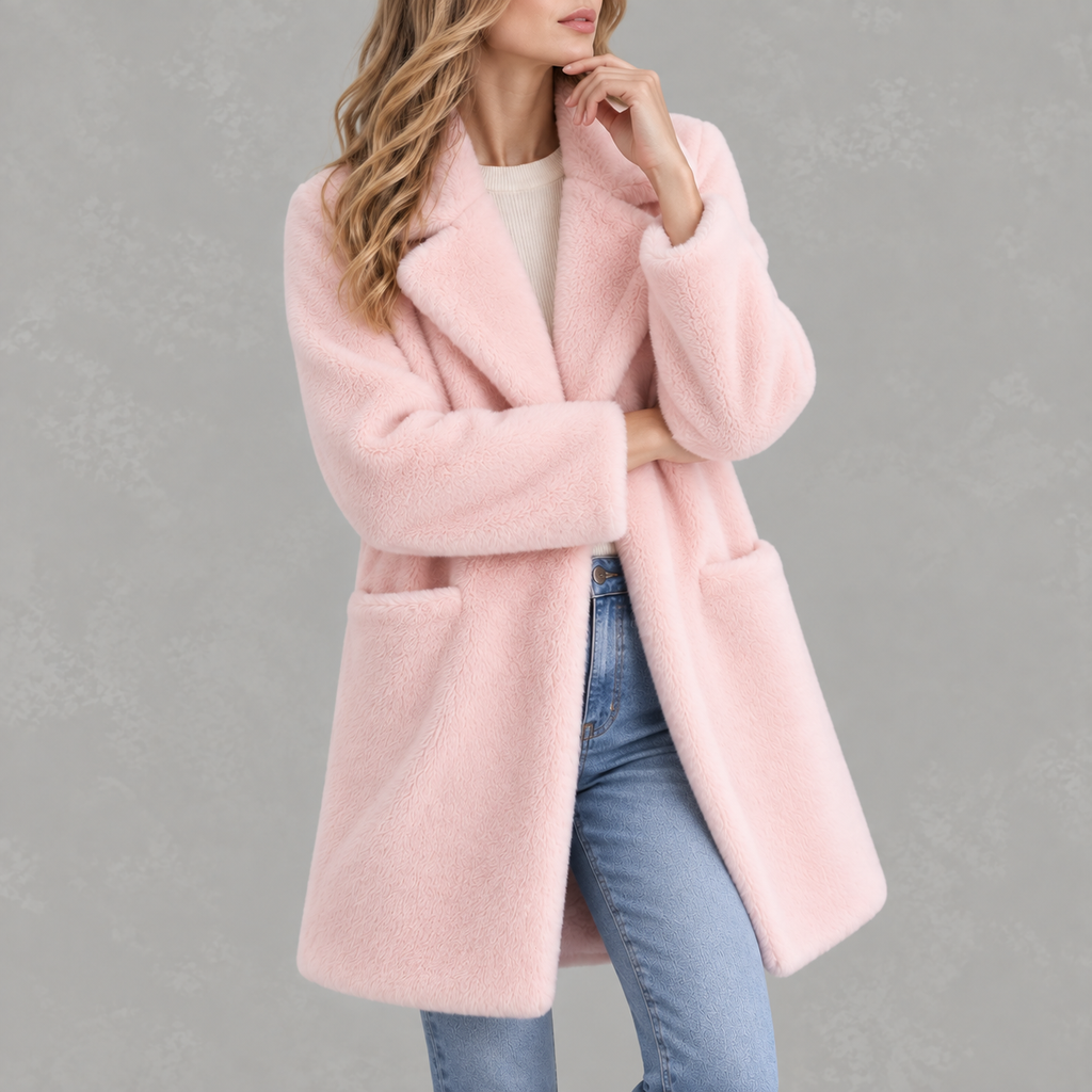 Women’s Faux Fur Coat – Mid-Length Mink Style Winter Coat