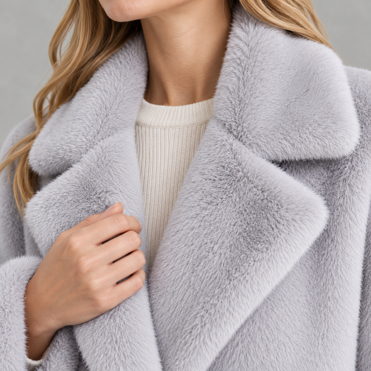 Women’s Faux Fur Coat – Mid-Length Mink Style Winter Coat