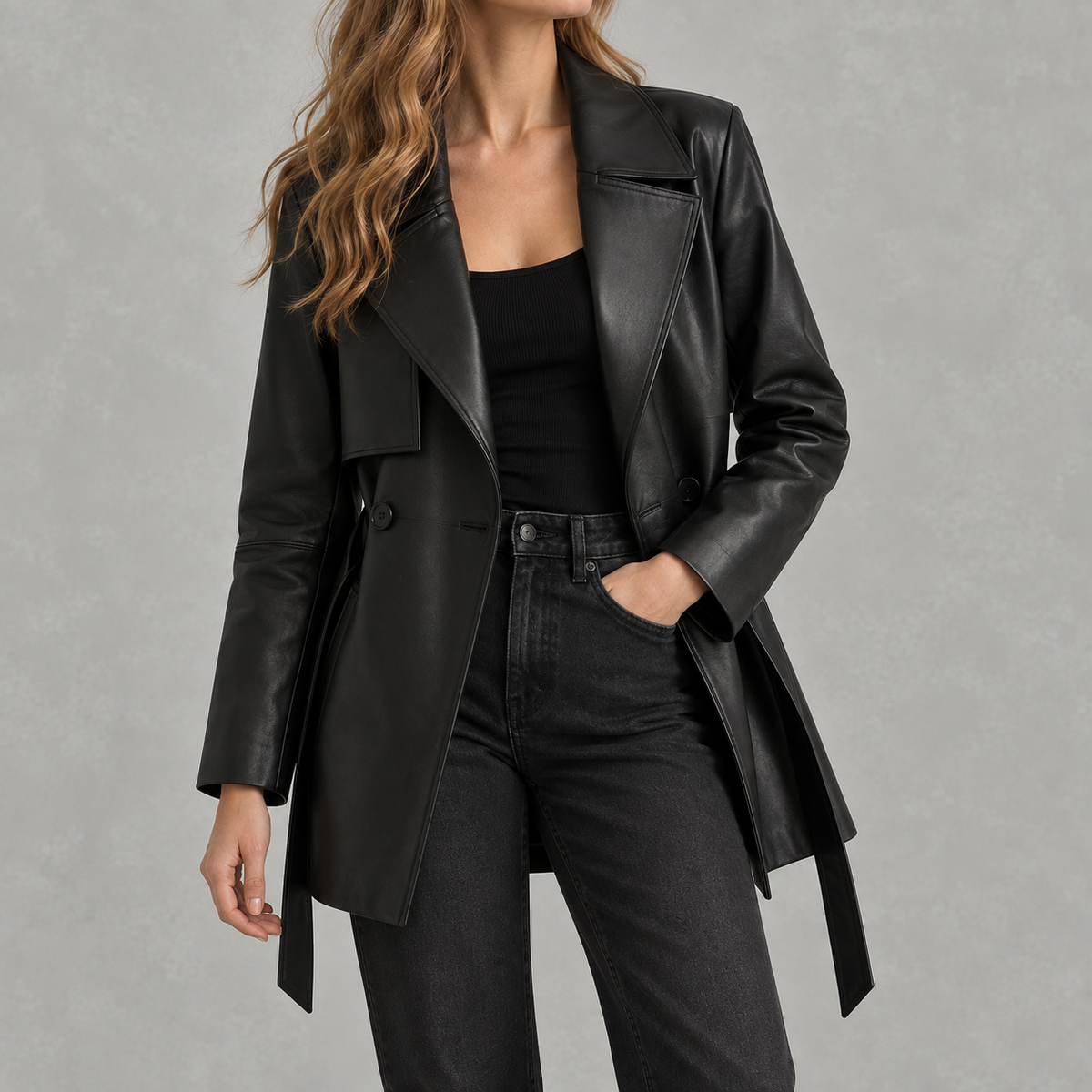 Women’s Faux Leather Jacket – Loose Fit Short Coat