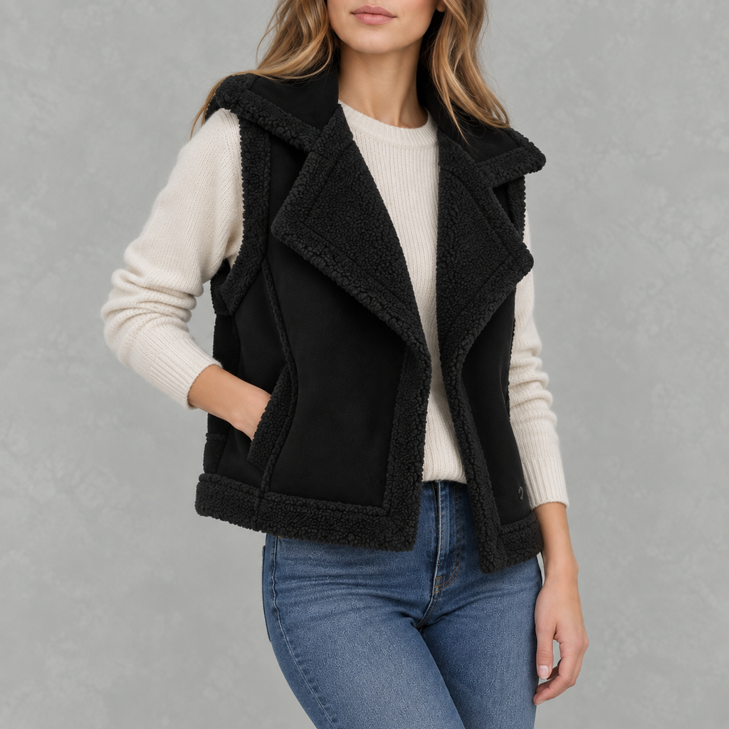 Women’s Fleece Waistcoat – Loose Fit Sleeveless Wool Style Gilet