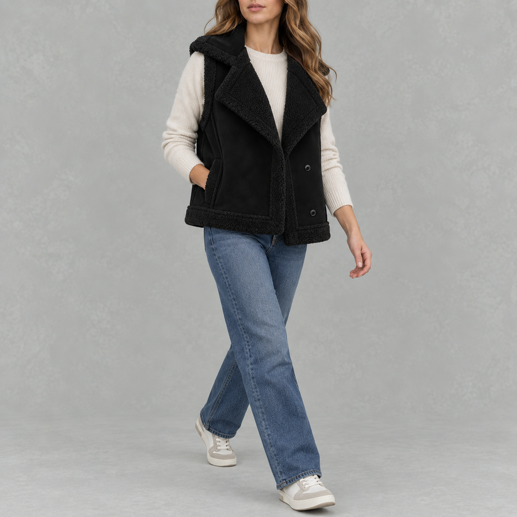 Women’s Fleece Waistcoat – Loose Fit Sleeveless Wool Style Gilet