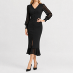 Women’s Winter Dress – French-Inspired Long Sleeve Midi Dress