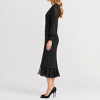 Women’s Winter Dress – French-Inspired Long Sleeve Midi Dress