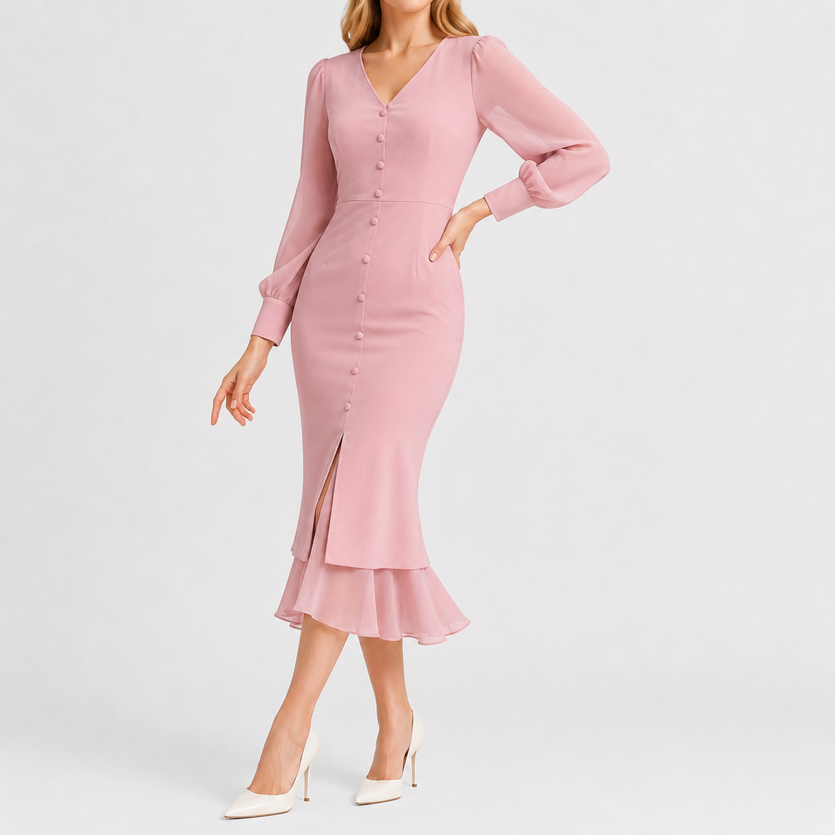 Women’s Winter Dress – French-Inspired Long Sleeve Midi Dress