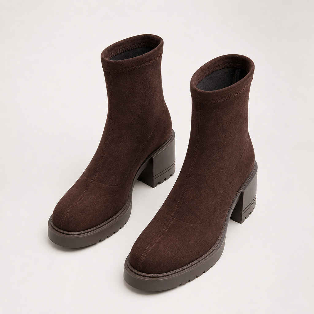 Women’s Ankle Boots – Brown Heeled Chelsea Boots with Side Zip