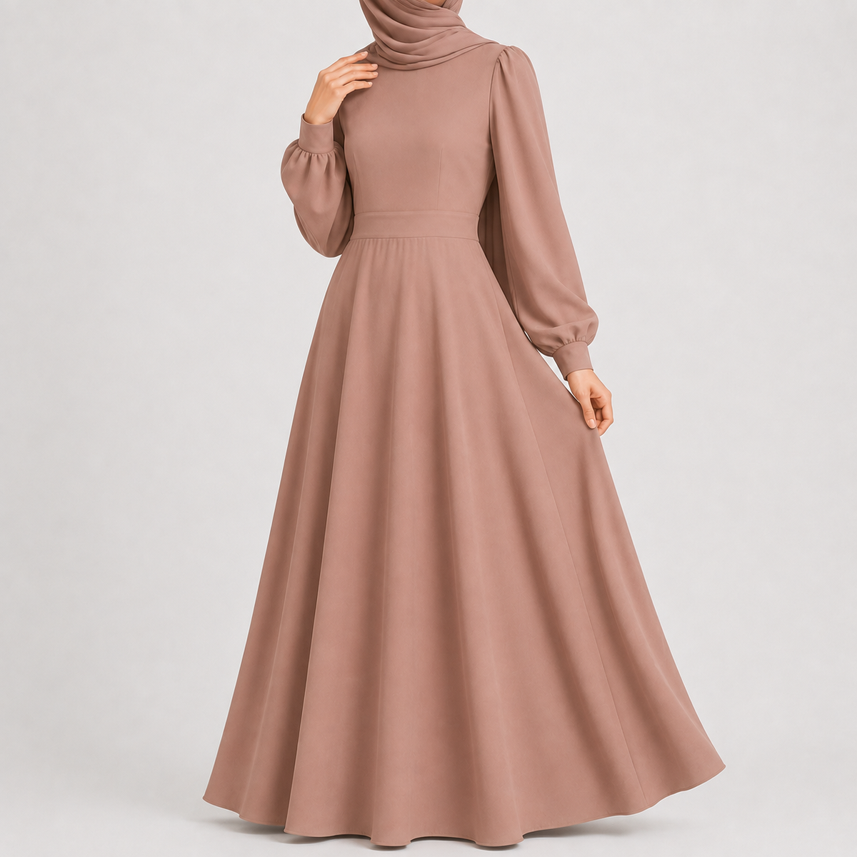 Women’s Maxi Dress – High Waist Lantern Sleeve Long Dress