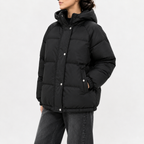 Women’s Puffer Jacket – Hooded Padded Winter Coat with Faux Two-Piece Layered Design
