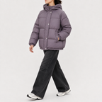 Women’s Puffer Jacket – Hooded Padded Winter Coat with Faux Two-Piece Layered Design
