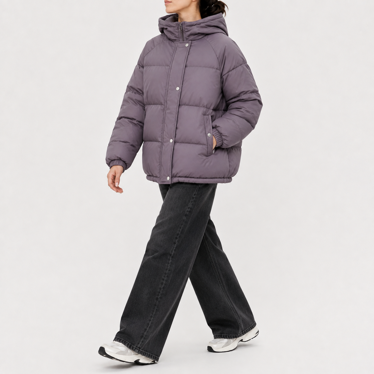 Women’s Puffer Jacket – Hooded Padded Winter Coat with Faux Two-Piece Layered Design