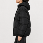 Women’s Puffer Jacket – Hooded Padded Winter Coat with Faux Two-Piece Layered Design