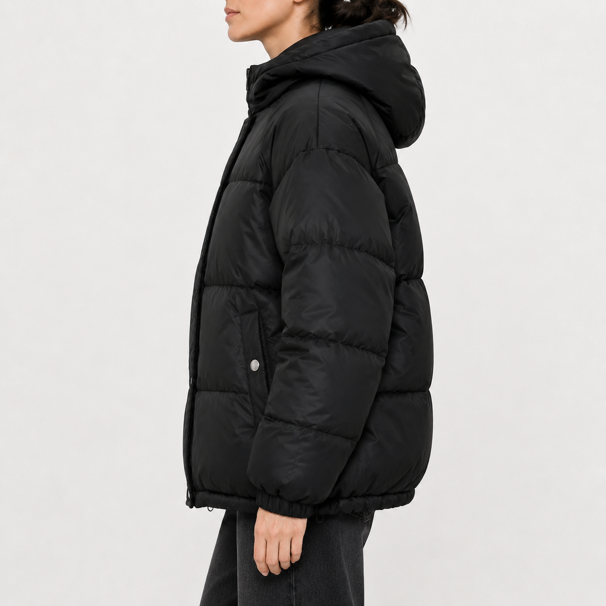 Women’s Puffer Jacket – Hooded Padded Winter Coat with Faux Two-Piece Layered Design