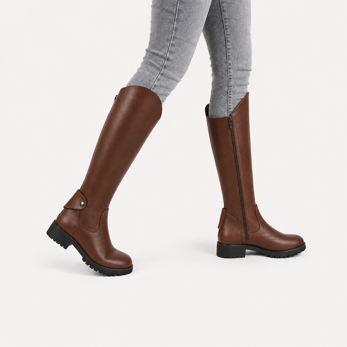 Women’s Knee High Boots – Chunky Heel Knight Boots with Side Zip