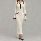 Women’s Knit Dress – French-Inspired Ruffled Midi Dress