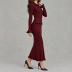 Women’s Knit Dress – French-Inspired Ruffled Midi Dress