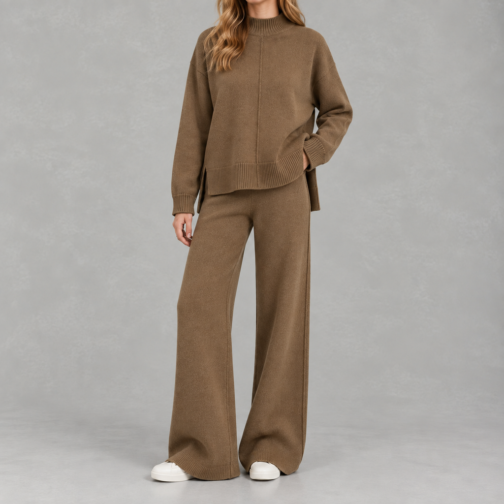 Women’s Knitted Co-Ord Set – Loose Jumper & High Waist Wide Leg Trousers