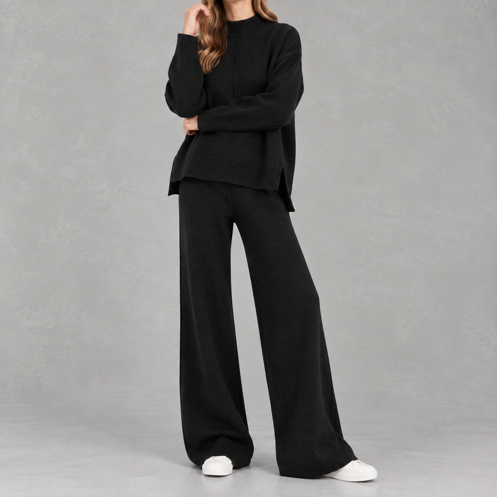 Women’s Knitted Co-Ord Set – Loose Jumper & High Waist Wide Leg Trousers