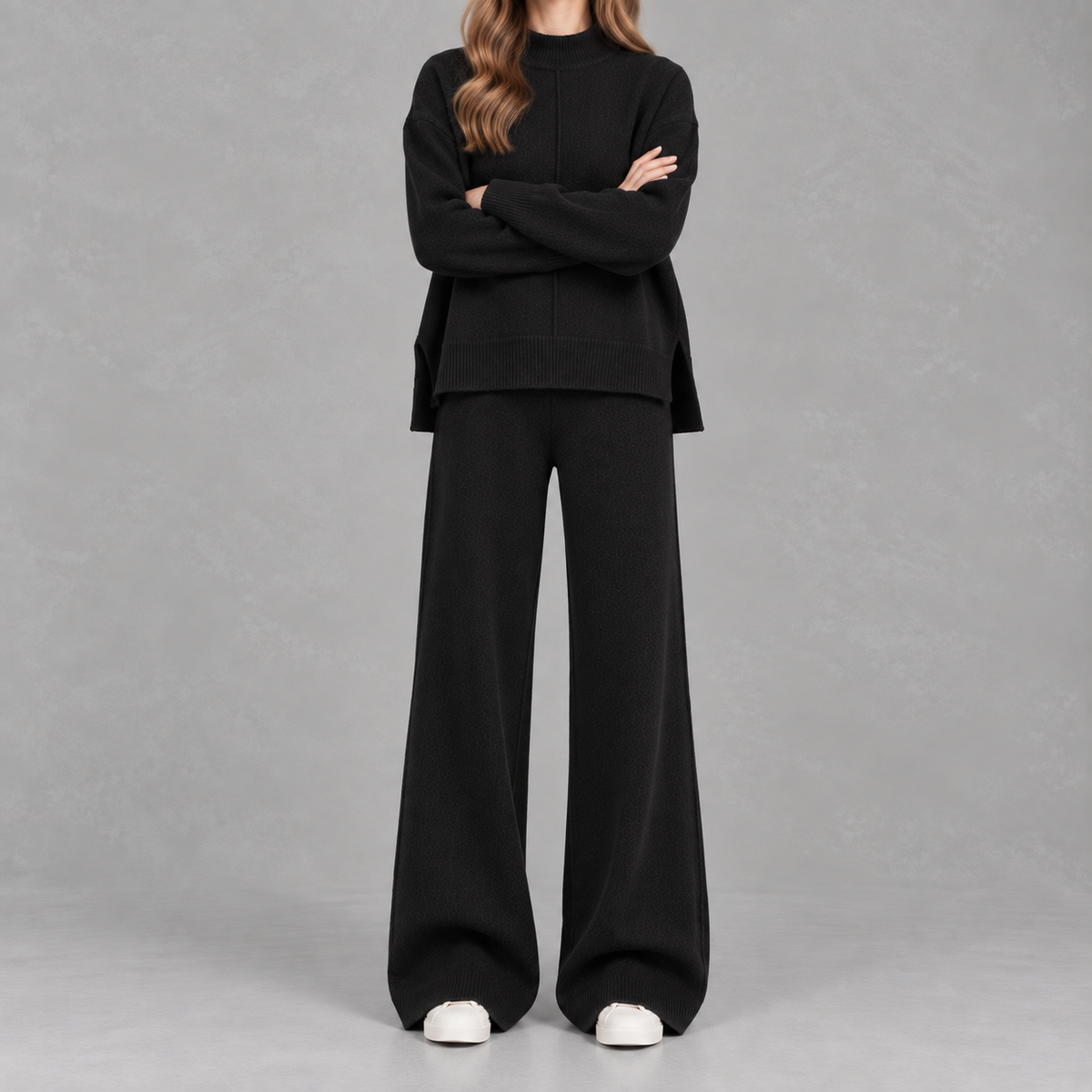Women’s Knitted Co-Ord Set – Loose Jumper & High Waist Wide Leg Trousers