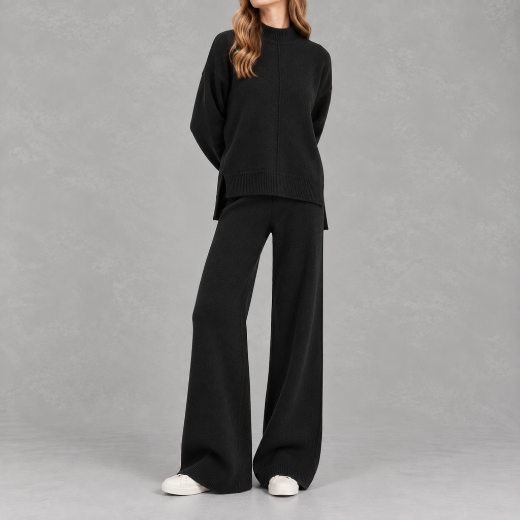 Women’s Knitted Co-Ord Set – Loose Jumper & High Waist Wide Leg Trousers